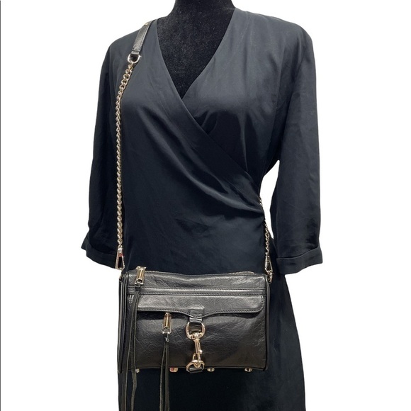EUC Rebecca Minkoff Mini M.A.C. Crossbody Black Genuine Leather Gold Hardware - Picture 3 of 16